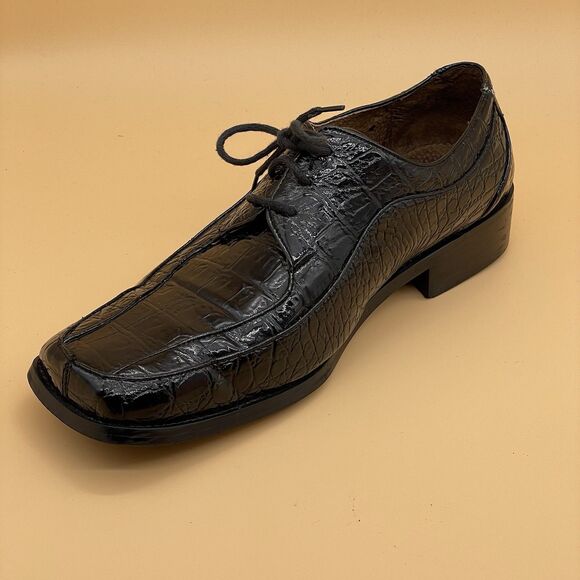 Sevasta Italiano Leather Dress Shoes Men's 11 Black Snake Pattern Dandy Grandad - Picture 1 of 16